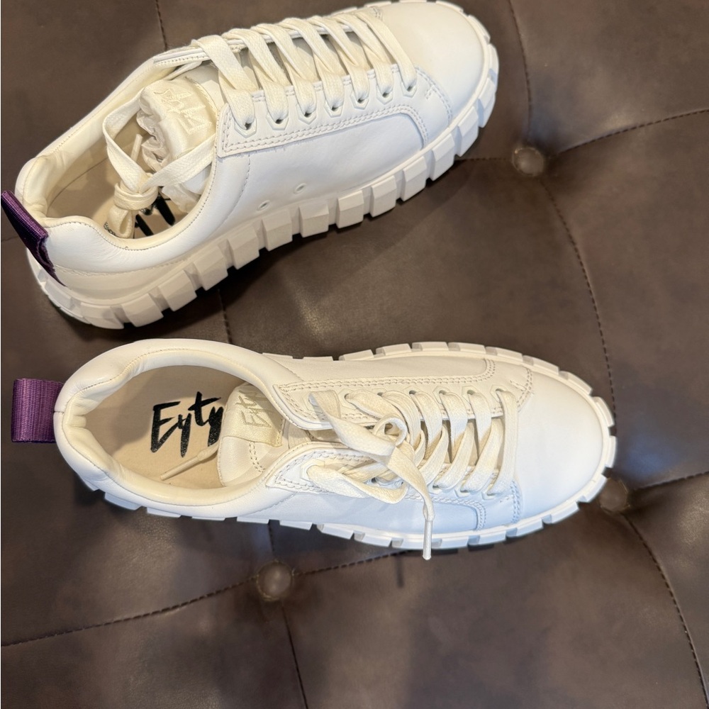 Eytys Women's White Sneakers with Purple Heel Tab